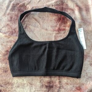 Victoria's Secret Ribbed Seamles Halter Scoop Bra Black No Padding Sz Me…